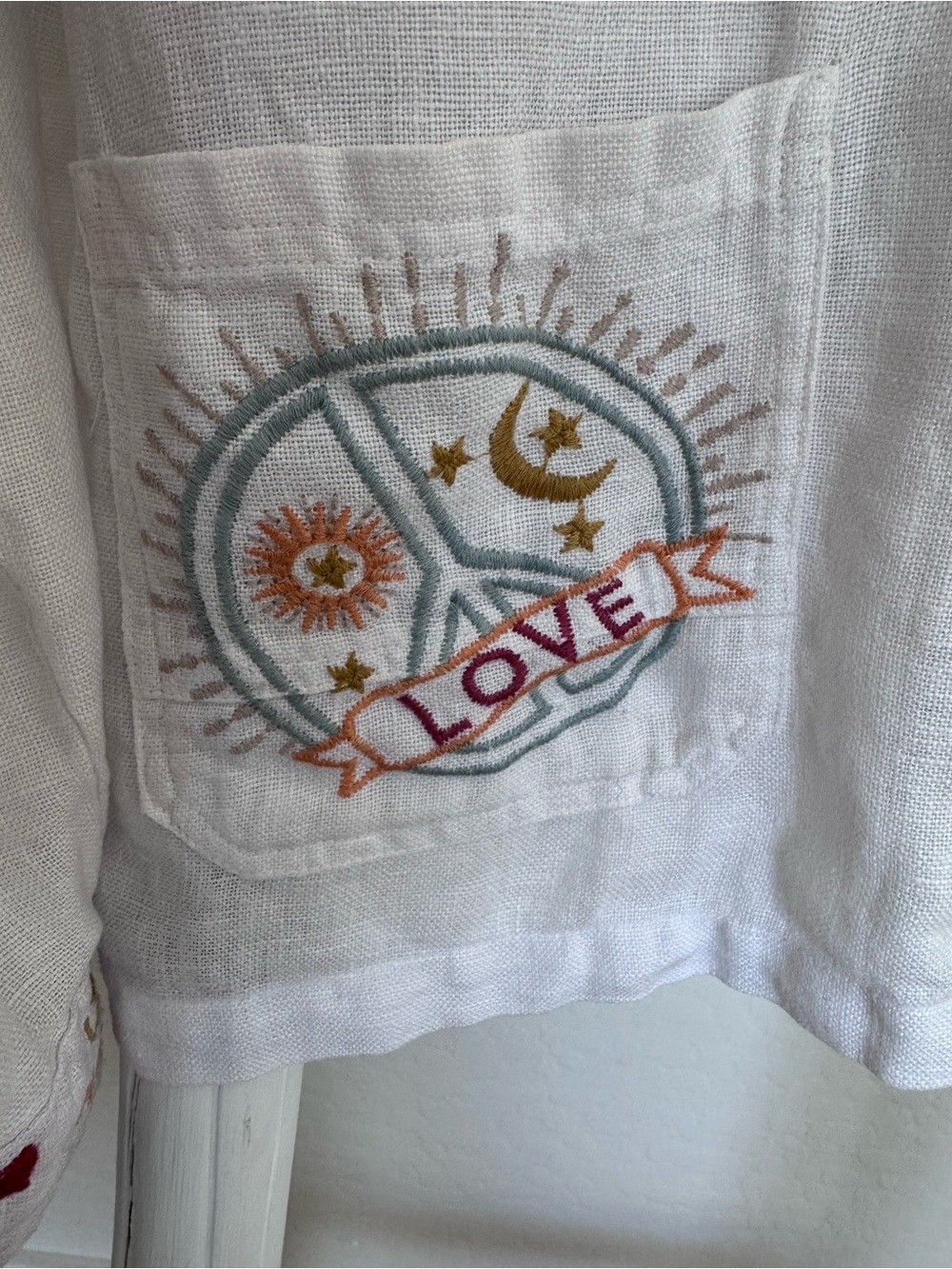 Johnny Was Workshop Embroidered White Linen Button-Up Jacket - Picture 5 of 10